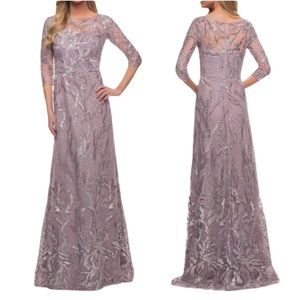 LA FEMME Sequin Sparkle Lace A-Line Gown Mauve NEW Size 12 Dress